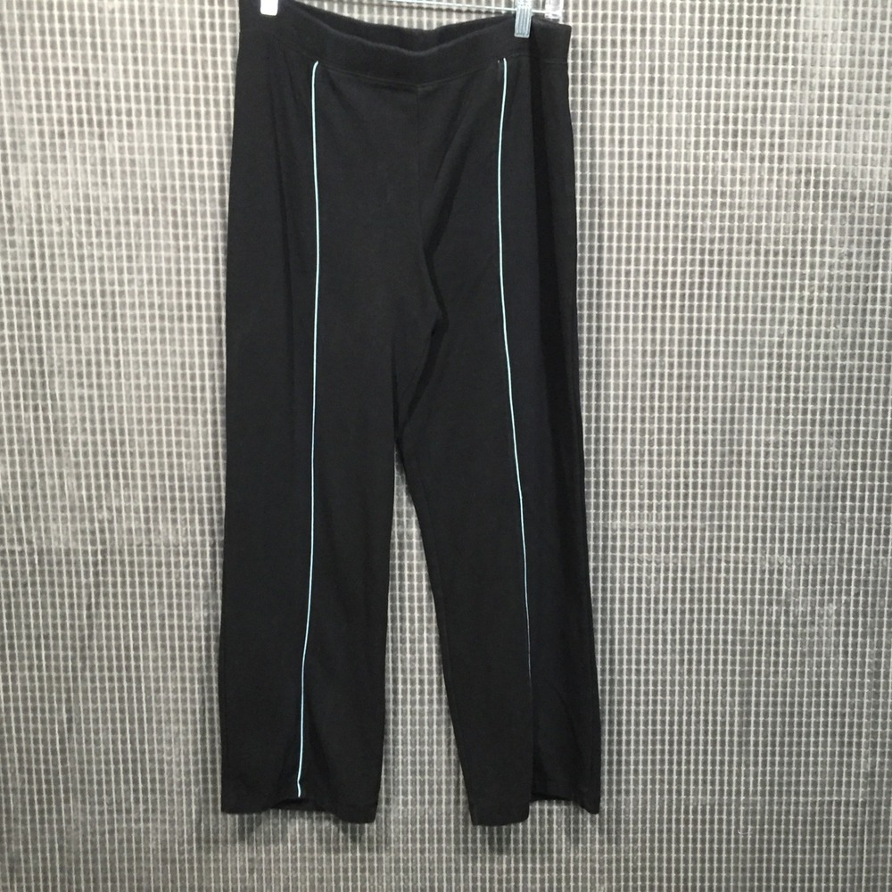 Danskin Now Black Straight Leg Athletic Pants Petite Large 12/14 Blue Piping‎